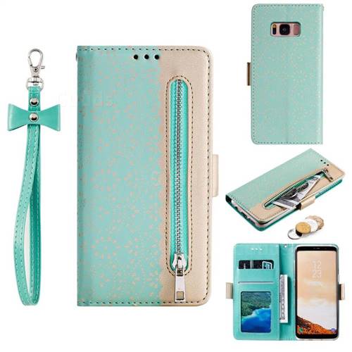 Luxury Lace Zipper Stitching Leather Phone Wallet Case for Samsung Galaxy S8 - Green