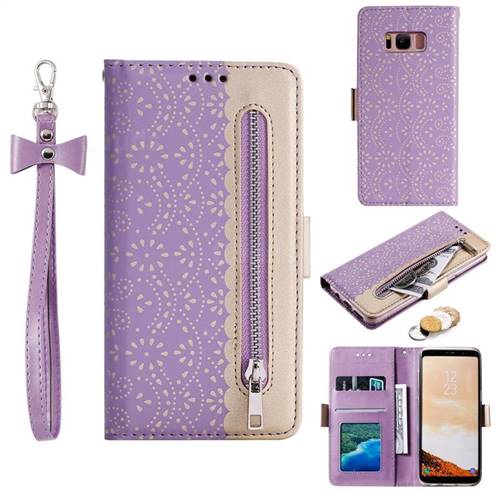 Luxury Lace Zipper Stitching Leather Phone Wallet Case for Samsung Galaxy S8 - Purple