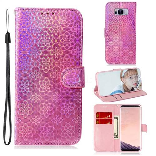 Laser Circle Shining Leather Wallet Phone Case for Samsung Galaxy S8 - Pink
