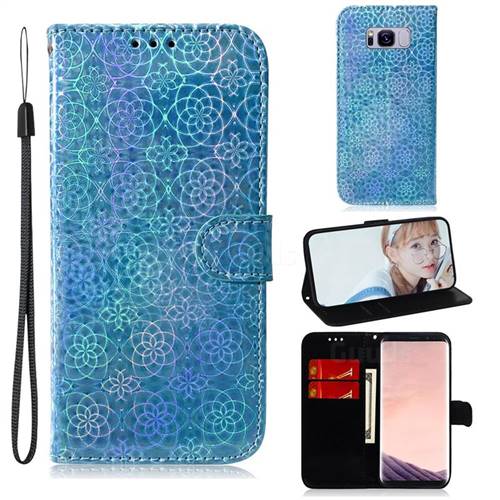 Laser Circle Shining Leather Wallet Phone Case for Samsung Galaxy S8 - Blue