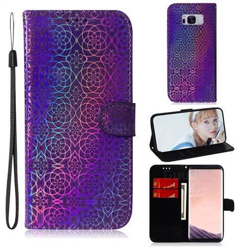 Laser Circle Shining Leather Wallet Phone Case for Samsung Galaxy S8 - Purple