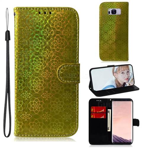 Laser Circle Shining Leather Wallet Phone Case for Samsung Galaxy S8 - Golden