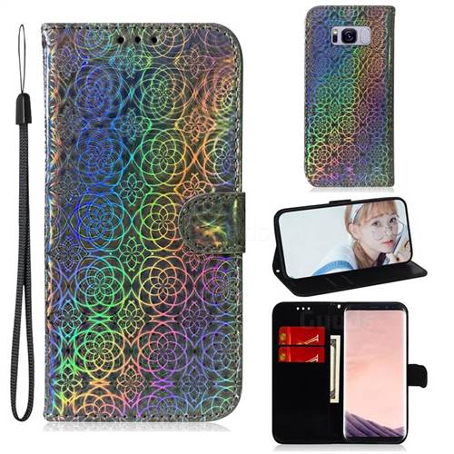 Laser Circle Shining Leather Wallet Phone Case for Samsung Galaxy S8 - Silver