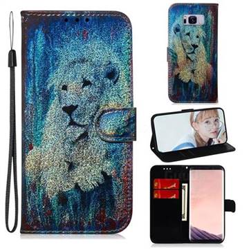 White Lion Laser Shining Leather Wallet Phone Case for Samsung Galaxy S8