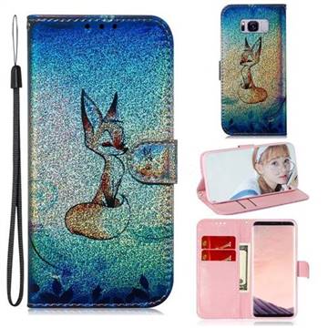 Cute Fox Laser Shining Leather Wallet Phone Case for Samsung Galaxy S8