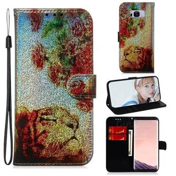 Tiger Rose Laser Shining Leather Wallet Phone Case for Samsung Galaxy S8