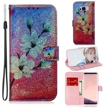 Magnolia Laser Shining Leather Wallet Phone Case for Samsung Galaxy S8