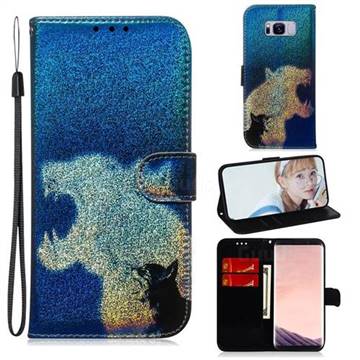 Cat and Leopard Laser Shining Leather Wallet Phone Case for Samsung Galaxy S8