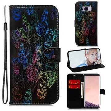 Black Butterfly Laser Shining Leather Wallet Phone Case for Samsung Galaxy S8