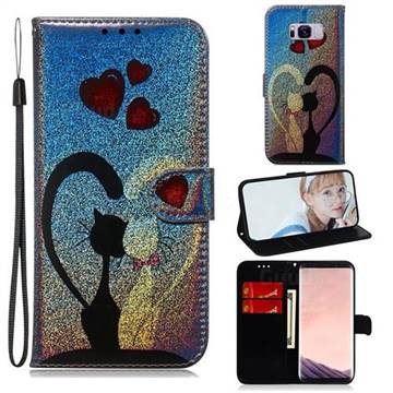 Love Cat Laser Shining Leather Wallet Phone Case for Samsung Galaxy S8