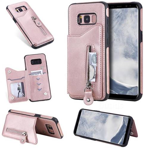 Retro Buckle Zipper Anti-fall Leather Phone Back Cover for Samsung Galaxy S8 - Pink