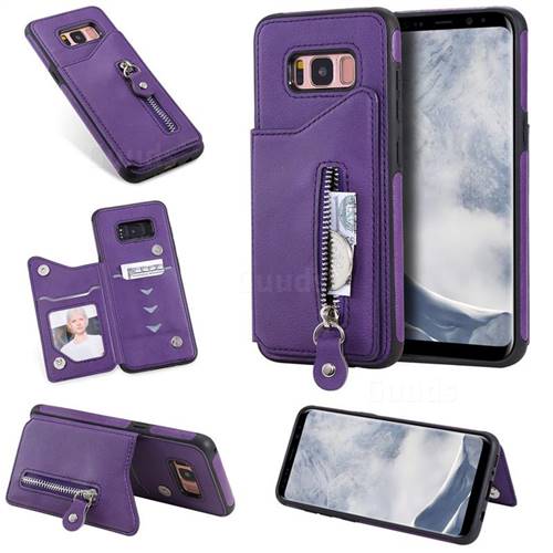 Retro Buckle Zipper Anti-fall Leather Phone Back Cover for Samsung Galaxy S8 - Purple