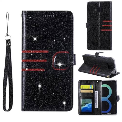 Retro Stitching Glitter Leather Wallet Phone Case for Samsung Galaxy S8 - Black