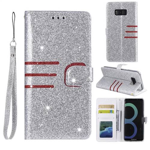 Retro Stitching Glitter Leather Wallet Phone Case for Samsung Galaxy S8 - Silver