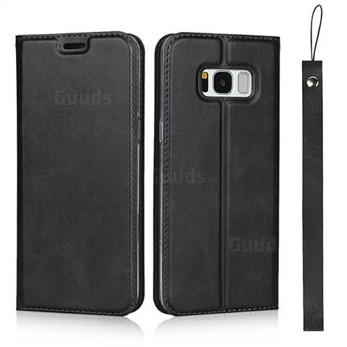 Calf Pattern Magnetic Automatic Suction Leather Wallet Case for Samsung Galaxy S8 - Black