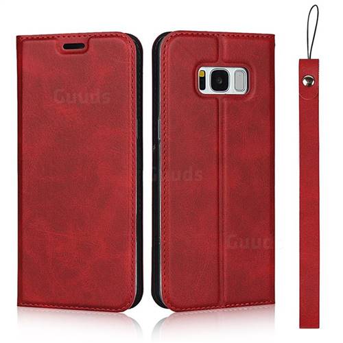 Calf Pattern Magnetic Automatic Suction Leather Wallet Case for Samsung Galaxy S8 - Red