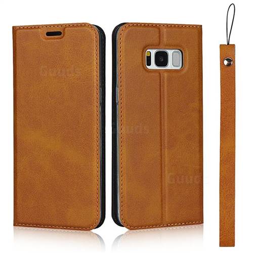Calf Pattern Magnetic Automatic Suction Leather Wallet Case for Samsung Galaxy S8 - Brown