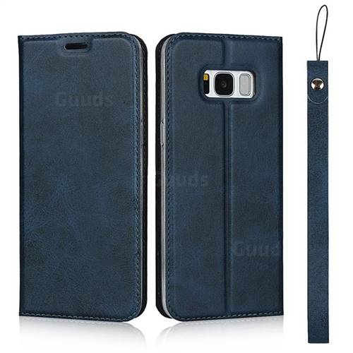 Calf Pattern Magnetic Automatic Suction Leather Wallet Case for Samsung Galaxy S8 - Blue
