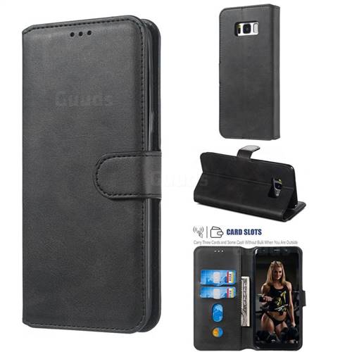 Retro Calf Matte Leather Wallet Phone Case for Samsung Galaxy S8 - Black