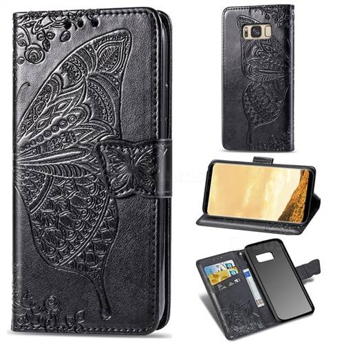 Embossing Mandala Flower Butterfly Leather Wallet Case for Samsung Galaxy S8 - Black