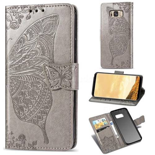 Embossing Mandala Flower Butterfly Leather Wallet Case for Samsung Galaxy S8 - Gray