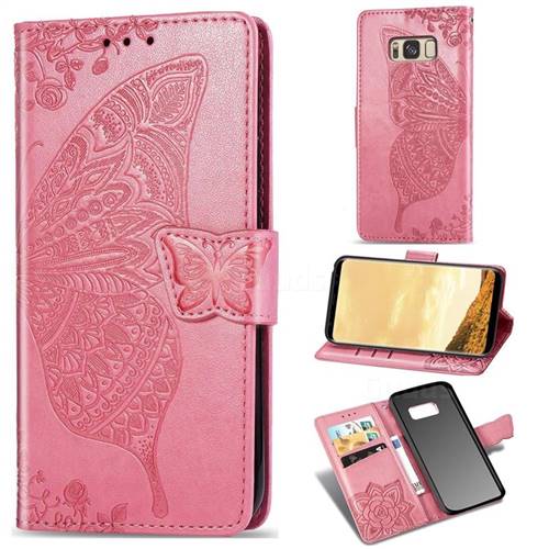 Embossing Mandala Flower Butterfly Leather Wallet Case for Samsung Galaxy S8 - Pink