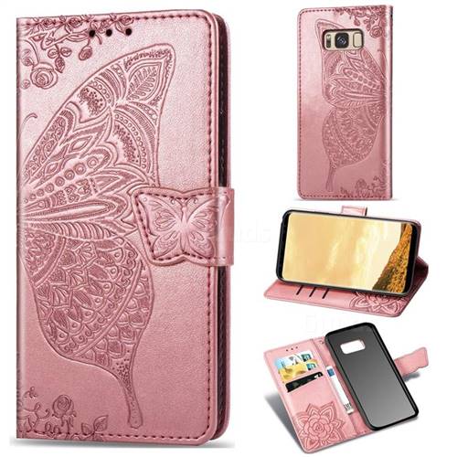 Embossing Mandala Flower Butterfly Leather Wallet Case for Samsung Galaxy S8 - Rose Gold