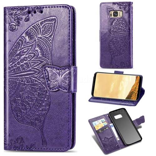 Embossing Mandala Flower Butterfly Leather Wallet Case for Samsung Galaxy S8 - Dark Purple