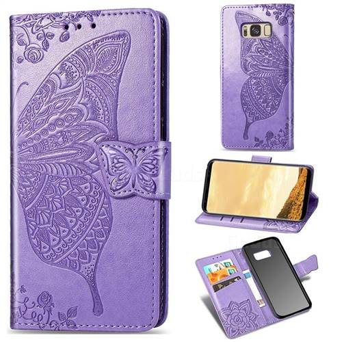 Embossing Mandala Flower Butterfly Leather Wallet Case for Samsung Galaxy S8 - Light Purple