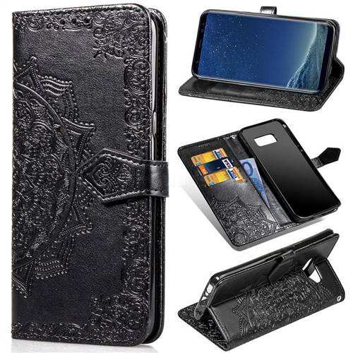 Embossing Imprint Mandala Flower Leather Wallet Case for Samsung Galaxy S8 - Black
