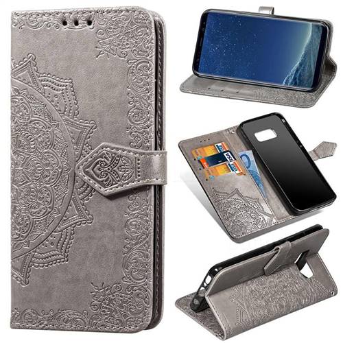 Embossing Imprint Mandala Flower Leather Wallet Case for Samsung Galaxy S8 - Gray