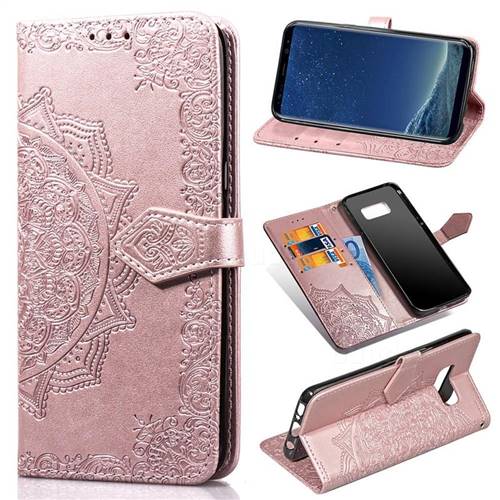 Embossing Imprint Mandala Flower Leather Wallet Case for Samsung Galaxy S8 - Rose Gold