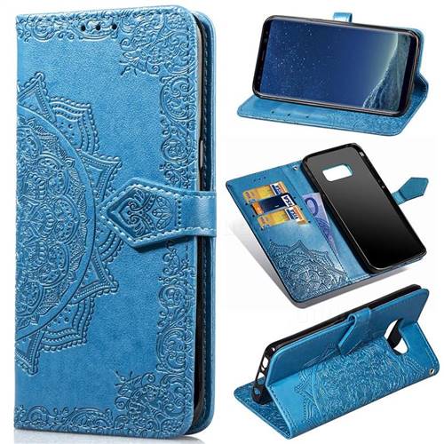 Embossing Imprint Mandala Flower Leather Wallet Case for Samsung Galaxy S8 - Blue