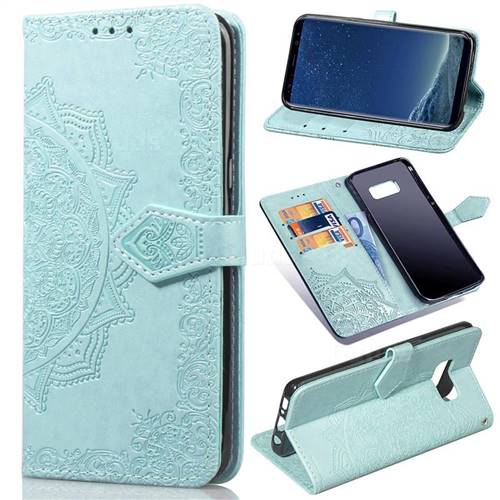 Embossing Imprint Mandala Flower Leather Wallet Case for Samsung Galaxy S8 - Green