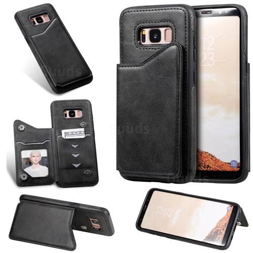 Luxury Multifunction Magnetic Card Slots Stand Calf Leather Phone Back Cover for Samsung Galaxy S8 - Black