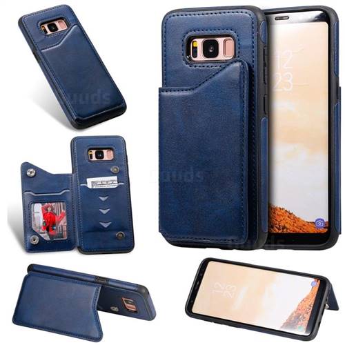 Luxury Multifunction Magnetic Card Slots Stand Calf Leather Phone Back Cover for Samsung Galaxy S8 - Blue