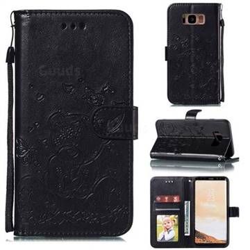 Embossing Butterfly Heart Bear Leather Wallet Case for Samsung Galaxy S8 - Black