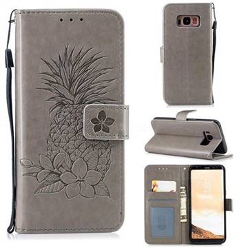 Embossing Flower Pineapple Leather Wallet Case for Samsung Galaxy S8 - Gray