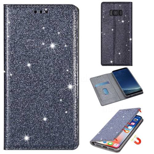 Ultra Slim Glitter Powder Magnetic Automatic Suction Leather Wallet Case for Samsung Galaxy S8 - Gray
