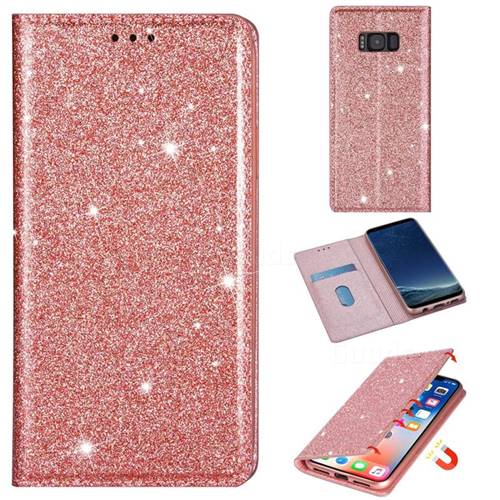 Ultra Slim Glitter Powder Magnetic Automatic Suction Leather Wallet Case for Samsung Galaxy S8 - Rose Gold