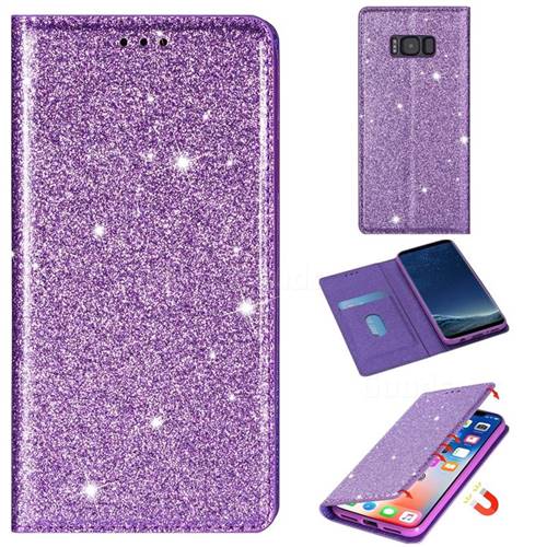 Ultra Slim Glitter Powder Magnetic Automatic Suction Leather Wallet Case for Samsung Galaxy S8 - Purple