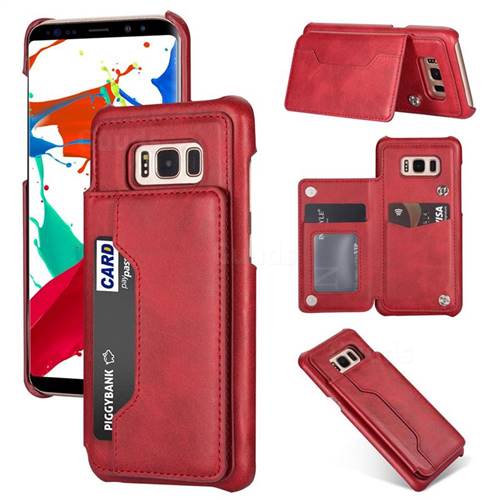 Luxury Magnetic Double Buckle Leather Phone Case for Samsung Galaxy S8 - Red