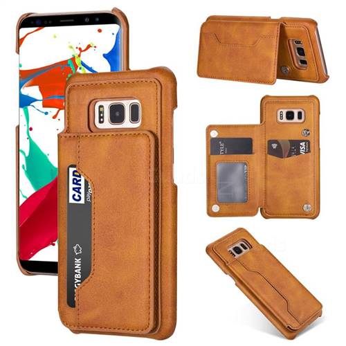 Luxury Magnetic Double Buckle Leather Phone Case for Samsung Galaxy S8 - Brown