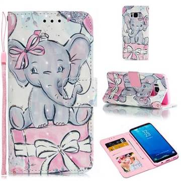 Bow Elephant 3D Painted Leather Phone Wallet Case for Samsung Galaxy S8