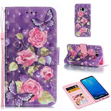 Purple Butterfly Flower 3D Painted Leather Phone Wallet Case for Samsung Galaxy S8