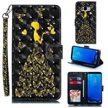 Golden Butterfly Girl 3D Painted Leather Phone Wallet Case for Samsung Galaxy S8