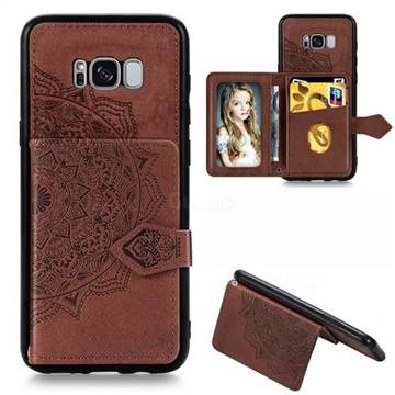 Mandala Flower Cloth Multifunction Stand Card Leather Phone Case for Samsung Galaxy S8 - Brown