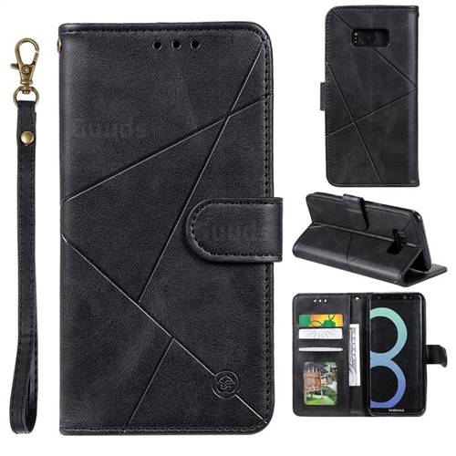 Embossing Geometric Leather Wallet Case for Samsung Galaxy S8 - Black