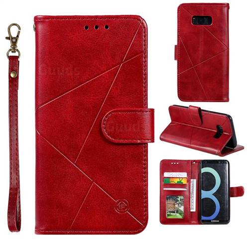 Embossing Geometric Leather Wallet Case for Samsung Galaxy S8 - Red
