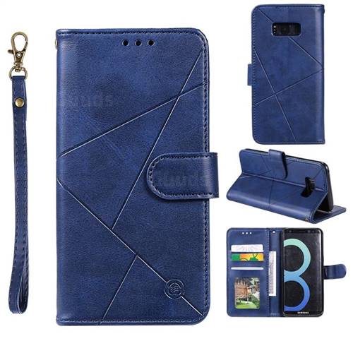 Embossing Geometric Leather Wallet Case for Samsung Galaxy S8 - Blue
